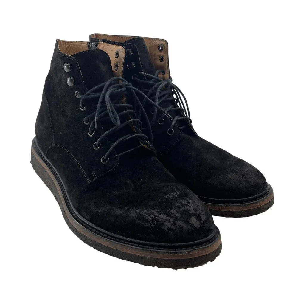 Barneys New York Men's Boots Side Zip Lace Up Black Suede Leather 10.5